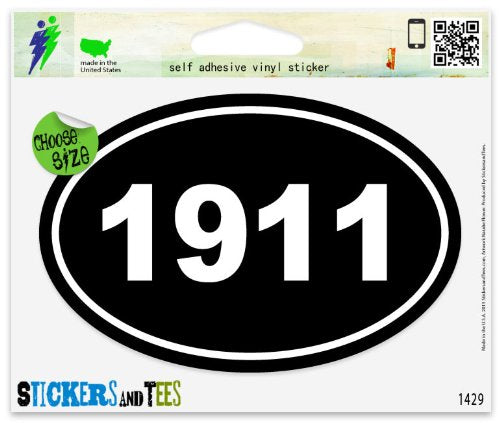 1911 Pro Gun Oval Vinyl Car Bumper Sticker - Small 3" x 2"