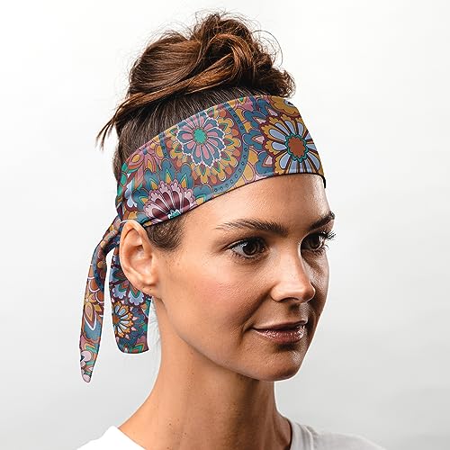 Suddora Floral Tie Headband - Hippie Style Sports Headband for Women & Men, Lightweight & Adjustable for Running, Workout, Cosplay