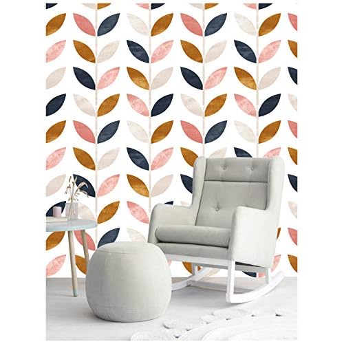 Floralplus Peel and Stick Wallpaper Boho Leaf Removable Wallpaper for Bathroom Renter Leaf Contact Paper for Locker Shelf Liner Vinyl Adhesive Wallpapers Wall Mural Decor 17.5 in x 118 in
