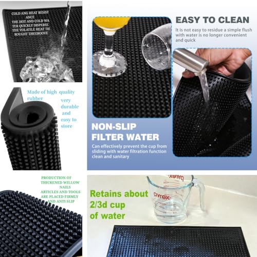 3Pack Rubber Bar Mat Thick Rubber Bar Service Spill Bar Mats for Home Bar or Restaurant Nonslip Flexible Barber Mats for Clippers (24" x 12" x 0.3"+18" x 12" x 0.3"+12" x 6" x 0.3")