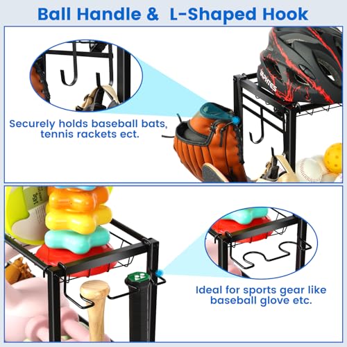 Garage Sports Equipment Organizer with Steel Rack & Wheels