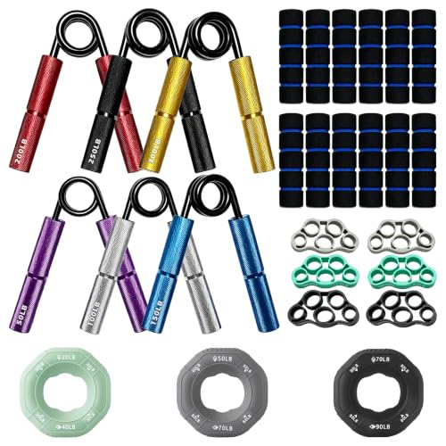 Torising Colorful Grip Strength Trainer Set 50-300lb, 15-Piece Hand & Forearm Kit