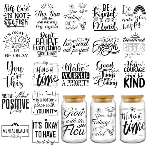 Mental Health Stickers for 16 oz Glass Water Bottle - Boho Chic