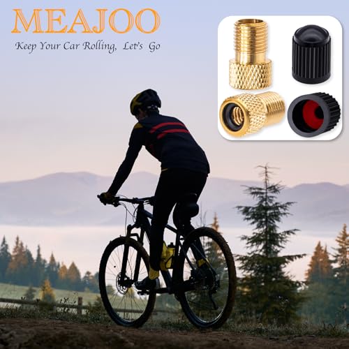 Brass Presta to Schrader Valve Adapter Set with Tire Caps - 2 Pack