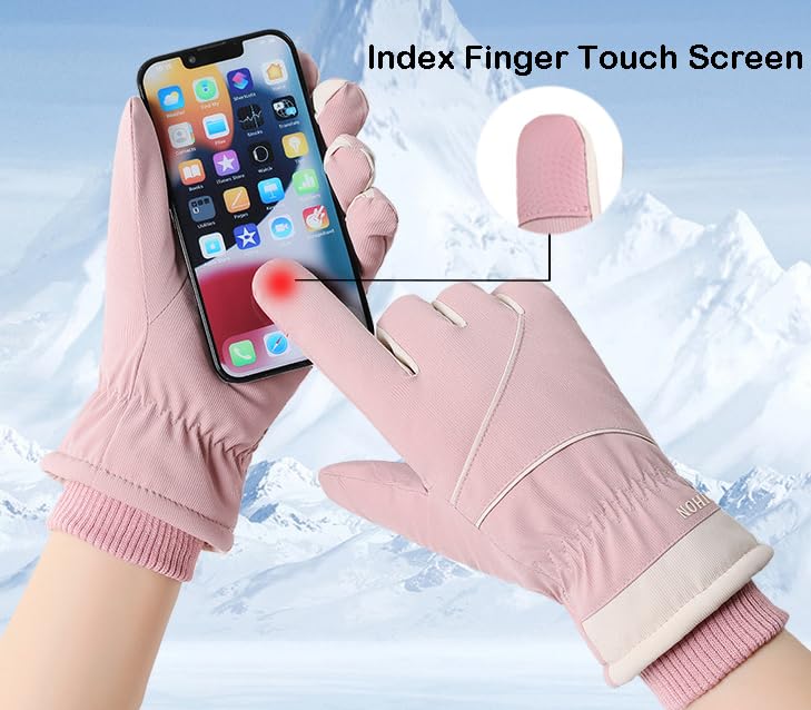 Winter Women Ski Gloves - Windproof Touchscreen Snow Glove - Pink, One Size