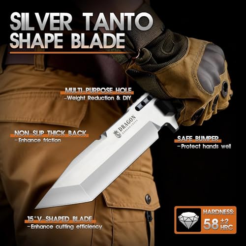 Dragon Creek Silver Fixed Blade Knife - Outdoor Survival & Camping Tool