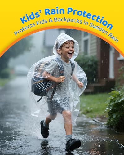 Hitituto Rain Ponchos Family Pack 12 Clear One Size Disposable Hooded Ponchos (12 pcs) - Kids & Adults