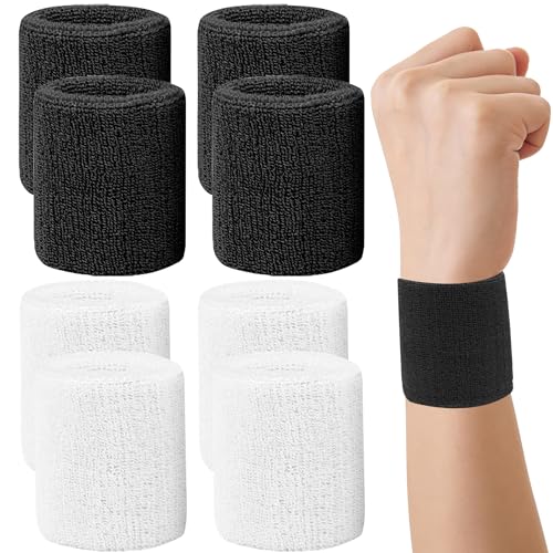 Moisture-Wicking Sweat Wristbands - 8 Pcs Black & White