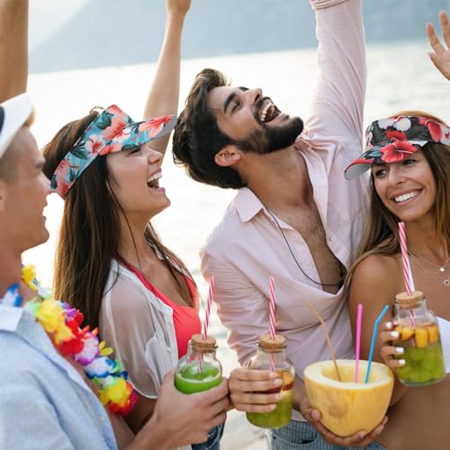 Glitopper Tropical Visor Hat Unisex Adjustable Hibiscus Top 4 Pack