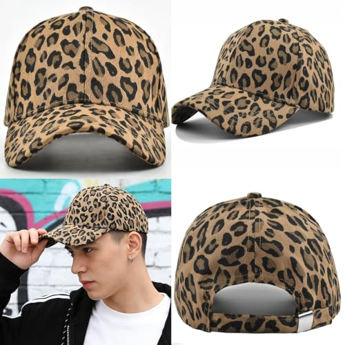 Medium Dark Khaki Leopard Print Adjustable Trucker Hat for Men Women Sun Protection
