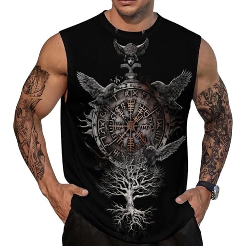 Clock Raven Men's Viking Sleeveless T-Shirt - X-Large Summer Graphic Muscle Tank Top