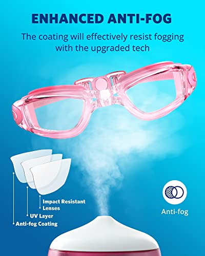 Swim Goggles for Adults & Youth - No Leak Full Protection - Rose Red