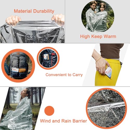 Emergency Mylar Thermal Blankets - 4 Pack - Waterproof Heat Reflective
