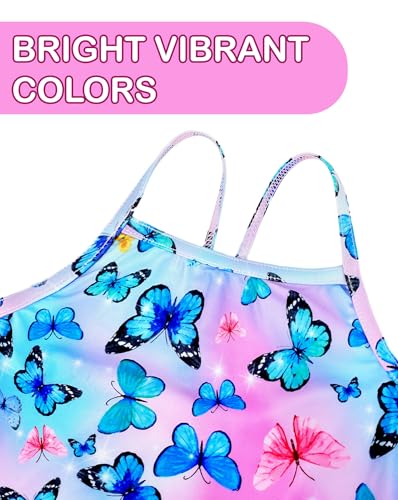 Girls One-Piece Swimsuit Quick Dry Butterfly - 9-10 Years Blue Pink