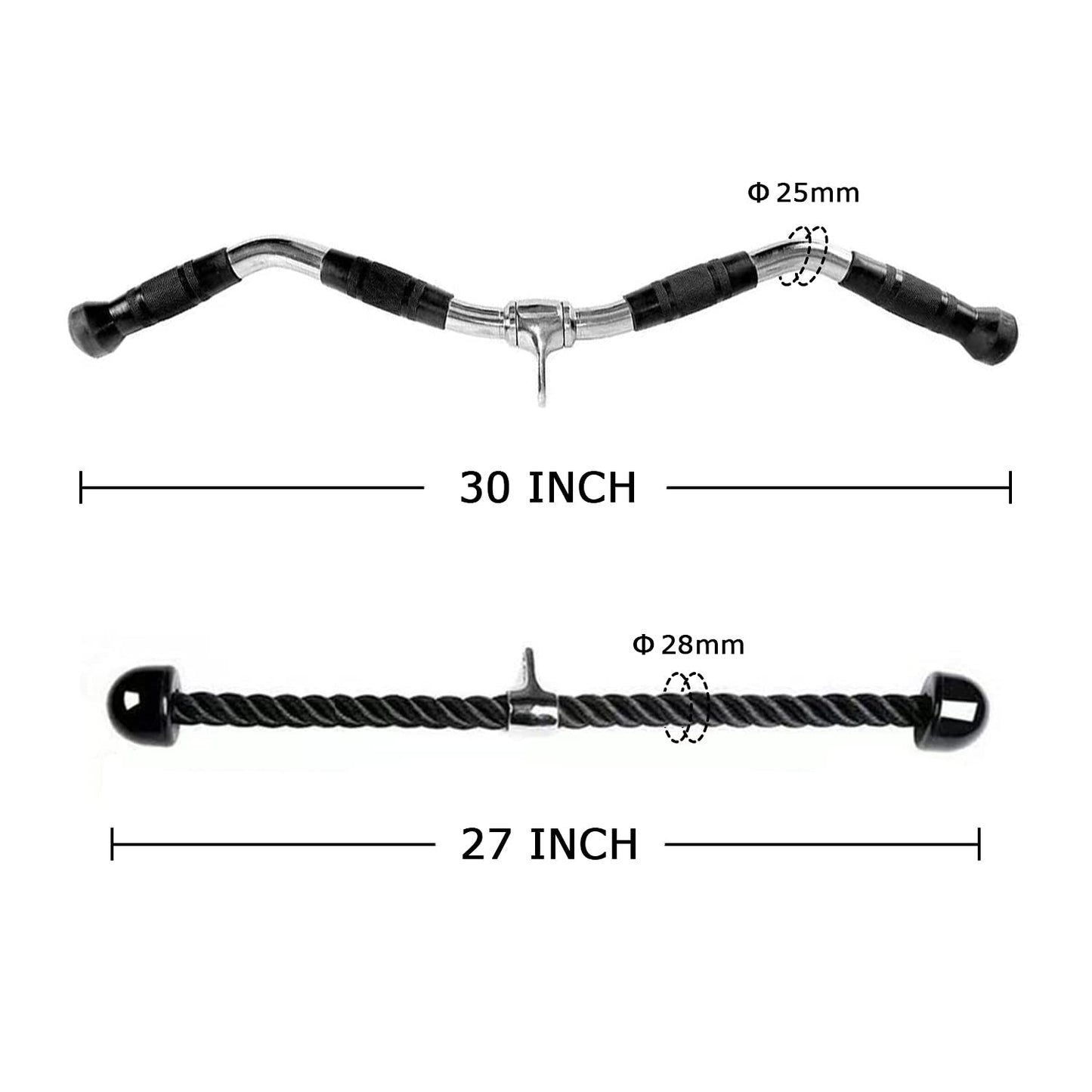 Sogawave LAT Pull Down Bar/Tricep Press Down Bar/Curl Pull Down Bar Multi-Exerciser Cable Attachments for Cable Machines Solid Steel with Rubber Handgrips & Revolving Hanger for Muscle