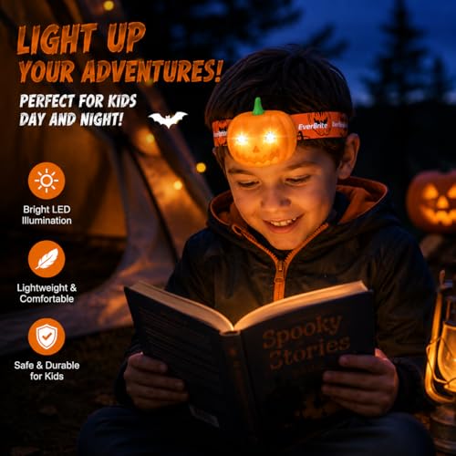 Pumpkin Headlamps for Kids - 2 Pack with Spot & Strobe Modes