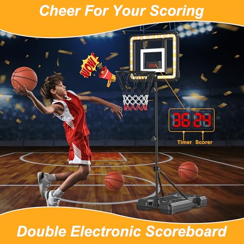 Flybakiz Kids Indoor Basketball Hoop with Scoreboard & Timer Stand – Adjustable Height