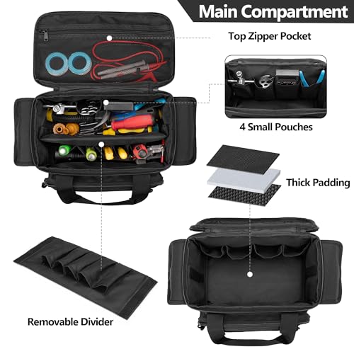 Small Tool Bag with Anti-friction and Thick Padded Bottom, Tool Storage Organizer for Men, Tactical Bag, Range Bag, Multi-functional Work Tote for Repairman, Electrician, Carpenters, Handyman