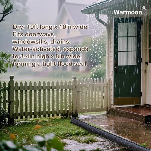 Warmoon 10ft Self-Absorbing Flood Barriers - Ideal for Home Doorways, Garage Floors & Commercial Entrances, Quick Water Activation (10ft (Pack of 1))