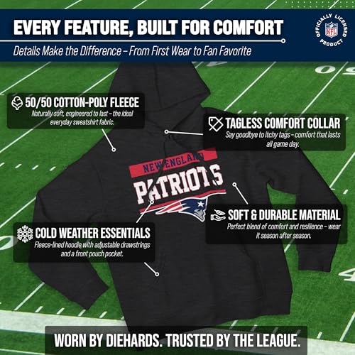 NFL Charcoal Fleece Hoodie - Gameday Pullover for Men & Women - New England Patriots X-Large