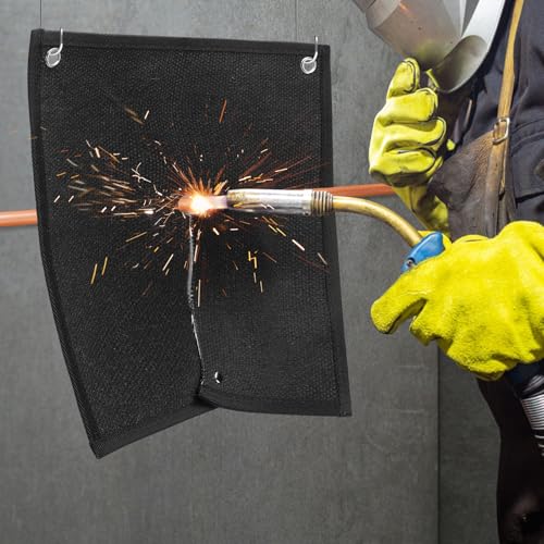 Welding Blanket Fireproof for Copper Pipe - 2 Pack Fire Resistant Fiberglass Soldering Mat with Plumbing Hole, Protective Flame Insulation Pad for Propane Torch Brazing Plumbing, 12" x 12"
