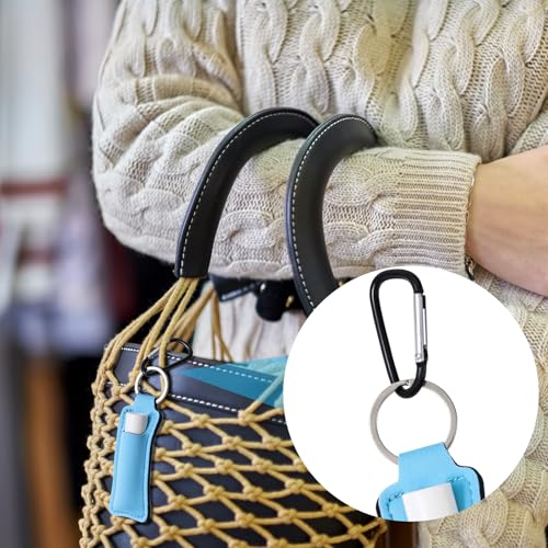 Neoprene Lip Balm Holder Keychain with Metal Clip - Blue