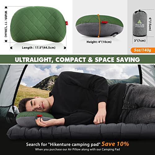 Hikenture Green Inflatable Camping Pillow – Compact Travel Neck Pillow for Backpacking