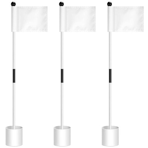 Hungdao 3 Set Golf Flagstick Mini Putting Green Flag for Yard Golf Pin Hole Cup and Flag Set Portable Practice Putting Green Flagsticks for Driving Range Backyard Gift Idea (Classic,White)