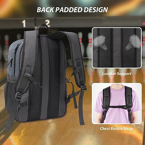 Bowling Backpack with Shoe Compartment - Grey, Fits Size 16