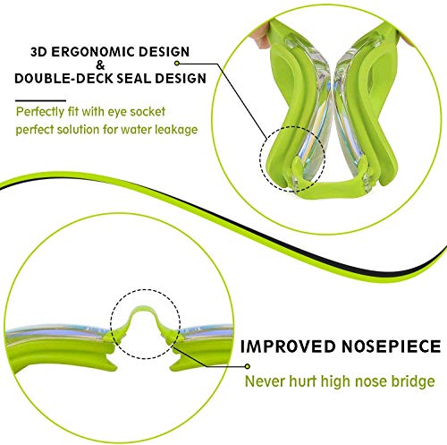 Swim Goggles - 2 Pack Mirrored Swimming Goggles - Green/Rose Red
