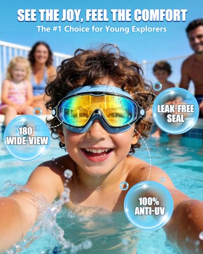 Aegend Kids Swim Goggles Wide Frame Anti-Fog Pink & Blue for Ages 3-14