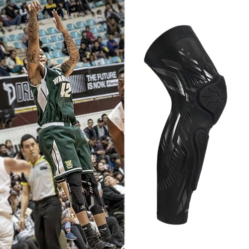 Kuangmi Knee and Shin Guard Sleeves for Basketball, Soccer, Wrestling - Large Black Pair