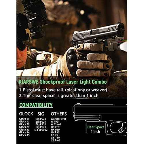 Red Green Laser Light Combo, 500 Lumens Red Green Laser, Supcompact Pistol Laser Light Combo, USB Rechargeable Red Green Laser Beam