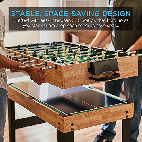 10-in-1 Game Table Set - Pool, Foosball, Air Hockey, Chess & More - Natural