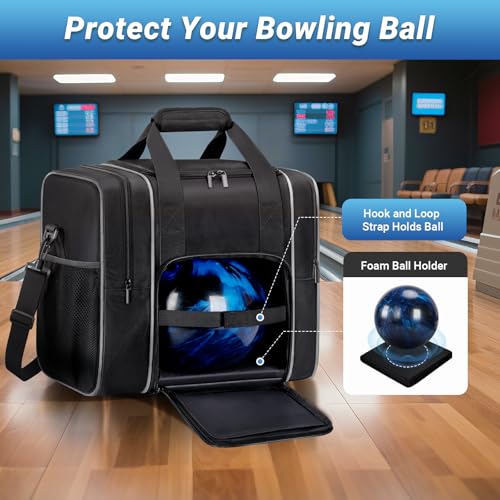 Bosynoy Black Bowling Ball Bag with Shoe Compartment - 1 Ball Tote