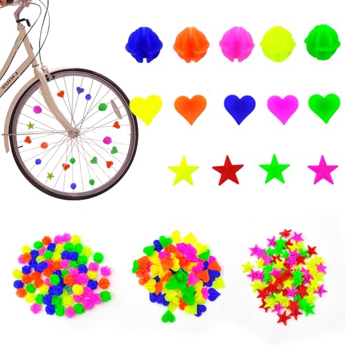 210 Pcs Colorful Bicycle Spoke Beads - Star, Heart & Ball Shapes
