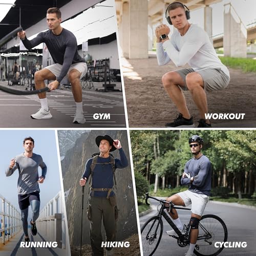 BOOJO 4 Pack Long Sleeve Performance T-Shirts for Men – Quick Dry, Moisture Wicking (Small, 4-Color Heather Black/Dark Grey/Navy/White)