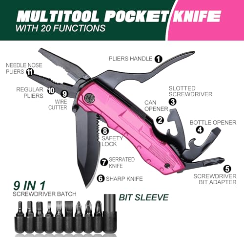 LAGERFEY Pink Multitool Knife for Women - 20-in-1 Portable Gift for Camping, DIY & Everyday Use