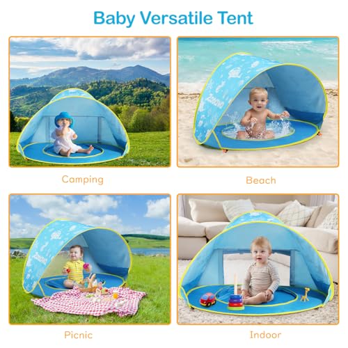 Zooawa Baby Beach Tent with Pool - Patterned Blue Sun Shade for Infants