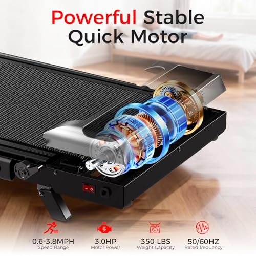 Portable Walking Pad Treadmill - 3.0HP with 8% Incline, 350LBS Capacity