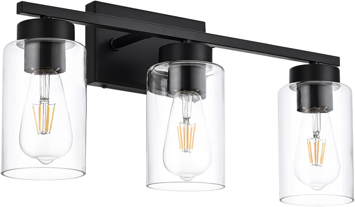 Modern 3-Light Bathroom Vanity Light in Brushed Gold with Clear Glass Shades