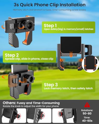 Golf Cart Phone Holder Mount - Black & Orange - Quick Install