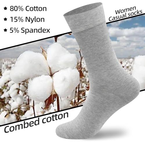 Crew Cotton Socks for Women - Thin Cozy Casual - Medium, 3 Pairs Grey