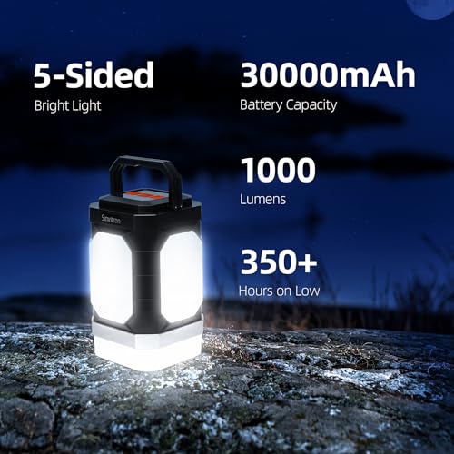 Sinvitron Camping Lantern Rechargeable?30,000mAh Portable Camping Lights, QC3.0 Fast Charging,1000 Lumens,350H Runtime,IPX5 Waterproof Emergency Light for Hurricanes,Power Outages,Camping