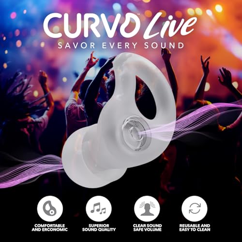 CURVD Live Stylish High-Fidelity Concert Earplugs for Live Events up to 14 dB Noise Reduction, 5 Tip Sizes & Carry Case