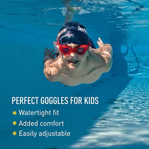 FINIS Nitro Aqua Kids Swim Goggles Blue/Yellow, Adjustable Silicone Seal