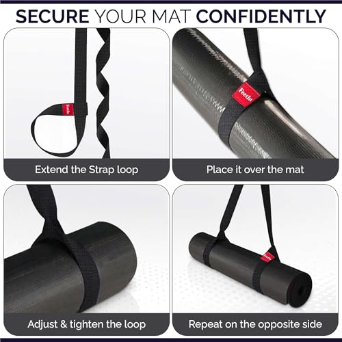 Adjustable 2-in-1 Yoga Mat Strap & Stretching Aid - Cotton - Black