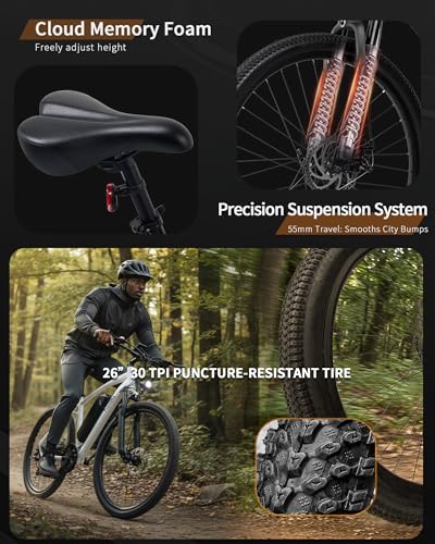500W Electric Mountain Bike for Adults - 74 Miles Range, 6-Speed