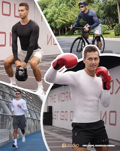 Compression Shirt for Men - Long Sleeve Athletic Base Layer - Large Black