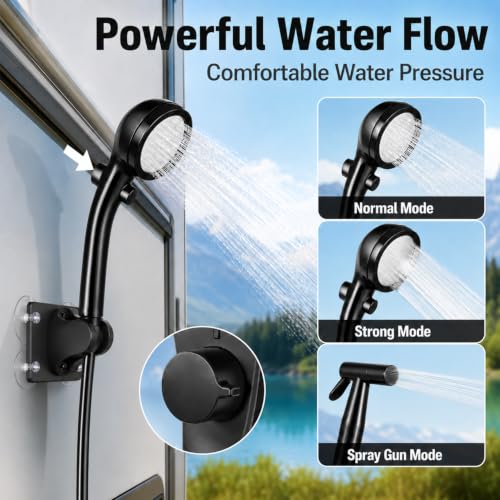 Cinlinso Black Rechargeable Portable Camping Shower with Long Battery Life